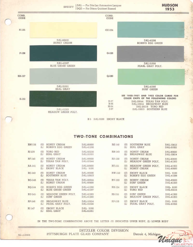 1953 Hudson Paint Charts PPG 1